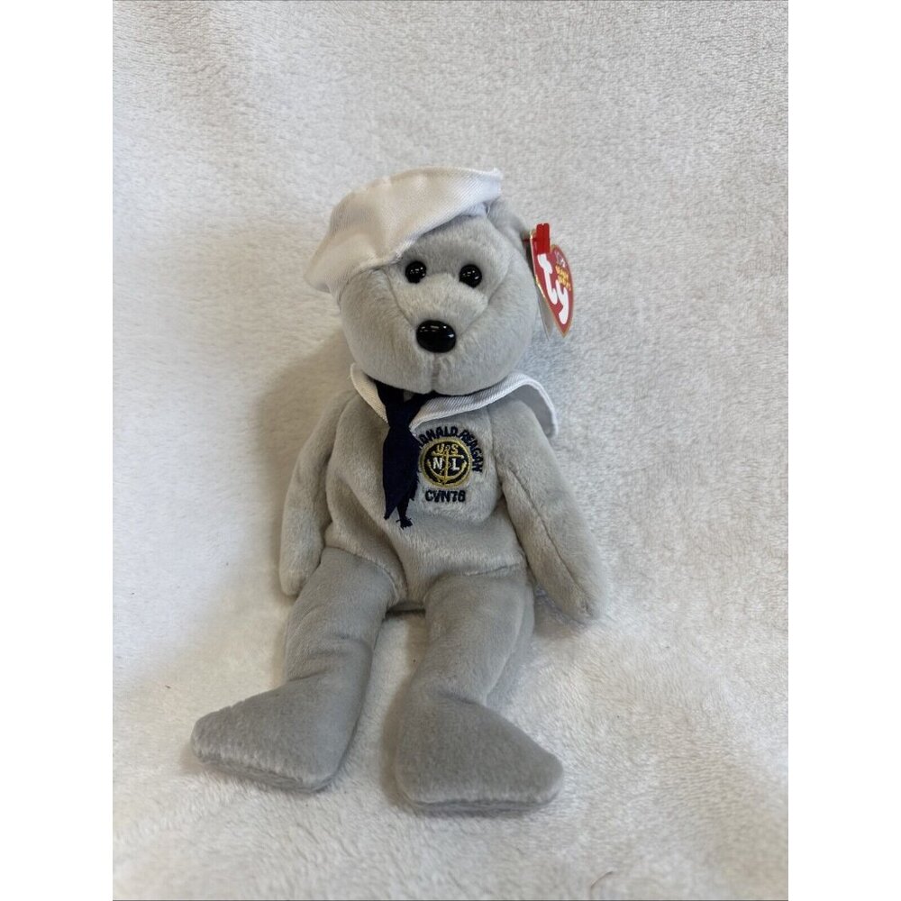 TY Beanie Baby Plush Ronnie USS Ronald Reagan Navy Sailor Bear 2003 Retired